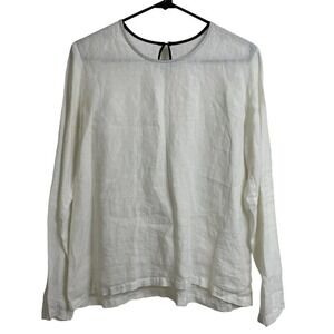 VDJ Le Vestaire de Jeanne Long Sleeve Linen Top Womens White Keyhole France
